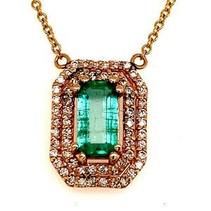 Natural Emerald Diamond Necklace 14k Gold 1.21 TCW 16" Certified $4,950 112176